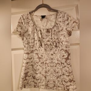 Ann Taylor Cotton Patterned Short Sleeve Shirt Size Medium